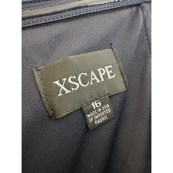 NWT Xscape Ruffle Off The Shoulder Scuba Gown Women's Navy Size 16 - Picture 6 of 7